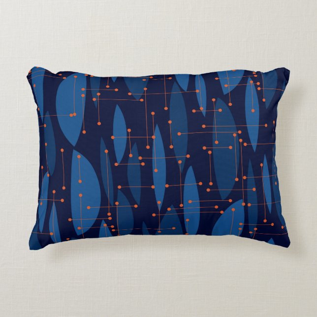Mid-Century Blue Atomic Seamless Pattern Accent Pillow (Front)