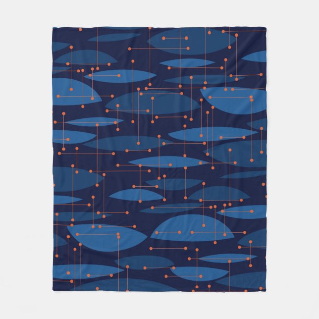 Mid-Century Blue Atomic Seamless Pattern Fleece Blanket (Front)