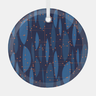 Mid-Century Blue Atomic Seamless Pattern Glass Ornament