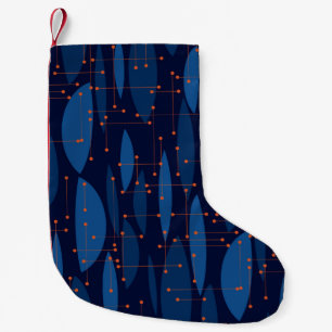 Mid-Century Blue Atomic Seamless Pattern Small Christmas Stocking