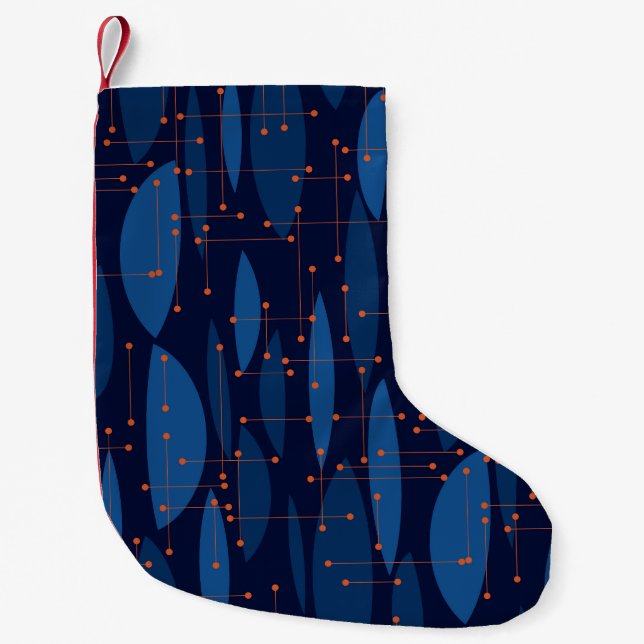 Mid-Century Blue Atomic Seamless Pattern Small Christmas Stocking (Front)