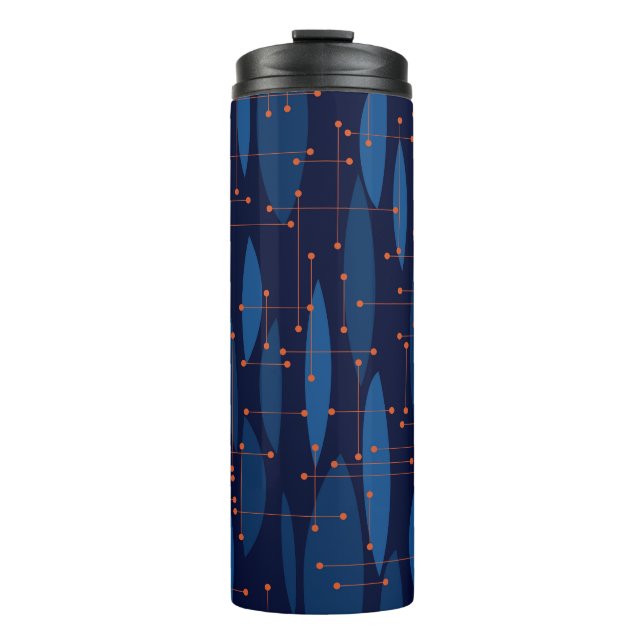 Mid-Century Blue Atomic Seamless Pattern Thermal Tumbler (Front)