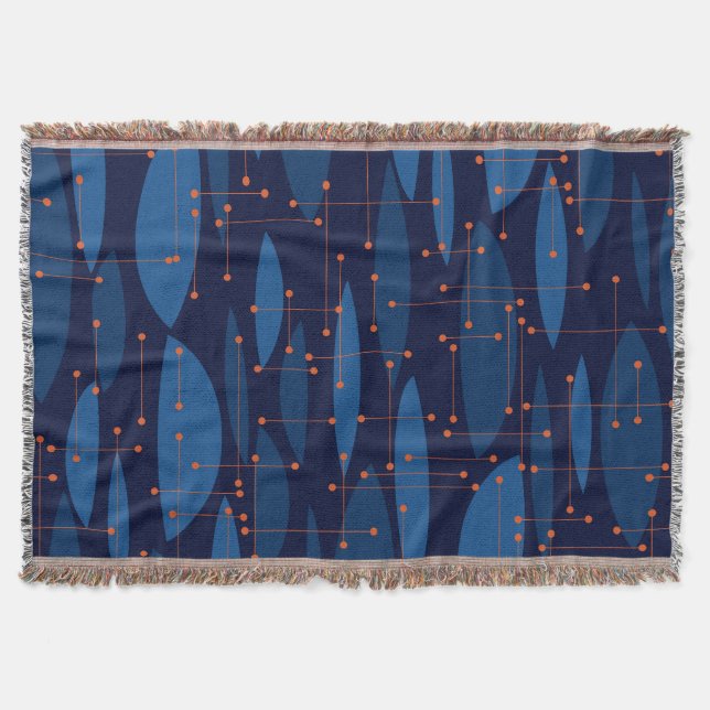 Mid-Century Blue Atomic Seamless Pattern Throw Blanket (Front)