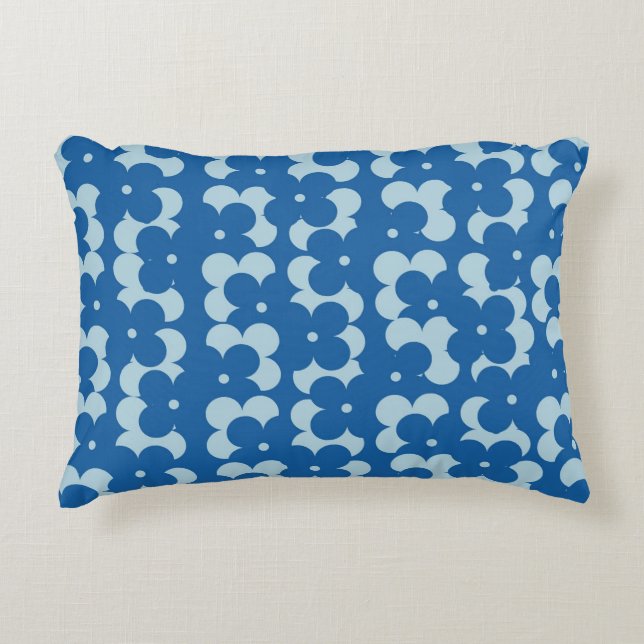 Mid Century Blue Flower Pattern Accent Pillow (Front)