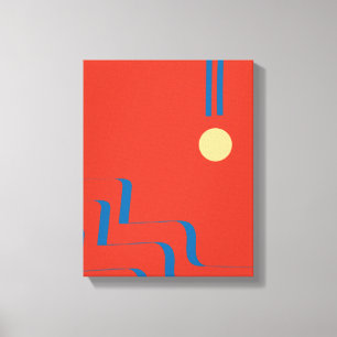 Mid Century Blue Line, Art of Lines, Art Abstract Canvas Print