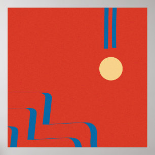 Mid Century Blue Line, Art of Lines, Art Abstract Poster