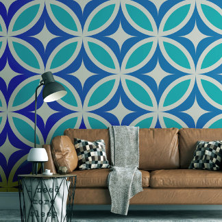 Mid Century Blue Starbursts on Circles  Wallpaper