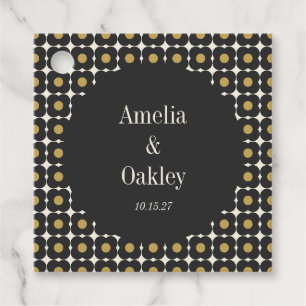Mid Century Bold Black Gold Floral Wedding Custom Favour Tags