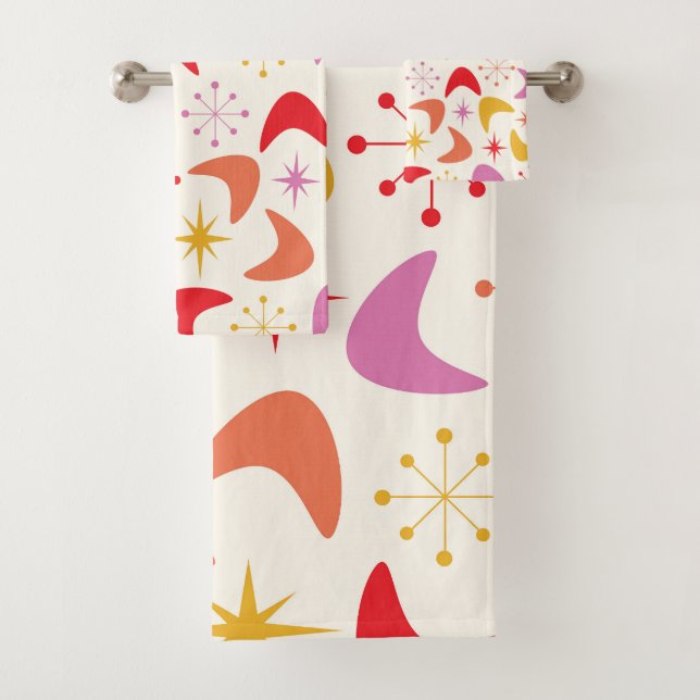Mid Century Boomerang and Atomic Starbursts  Bath Towel Set (Insitu)