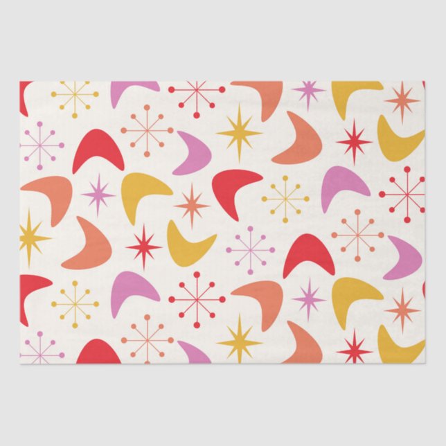 Mid Century Boomerang with Colourful  Atomic Stars Tissue Paper (Front)