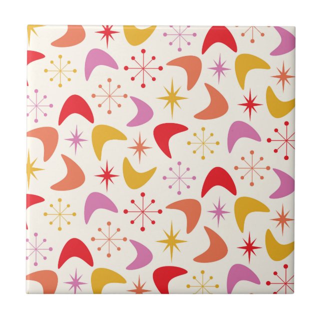 Mid Century Boomerang with Colourful  Starbursts  Tile (Front)