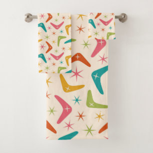 Mid Century Boomerang with Retro Starbursts  Bath Towel Set