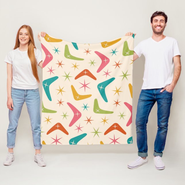 Mid Century Boomerang with Retro Starbursts  Fleece Blanket (In Situ)