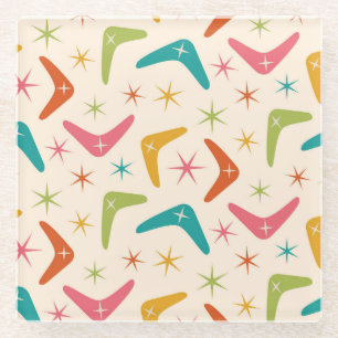 Mid Century Boomerang with Retro starbursts  Glass Coaster