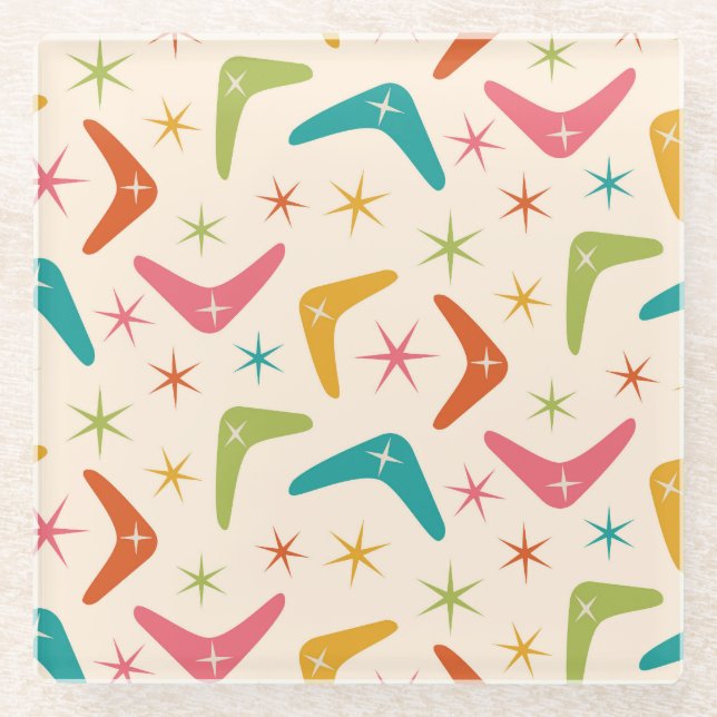Mid Century Boomerang with Retro starbursts  Glass Coaster (Front)