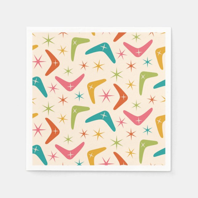 Mid Century Boomerang with Retro Starbursts  Napkin (Front)