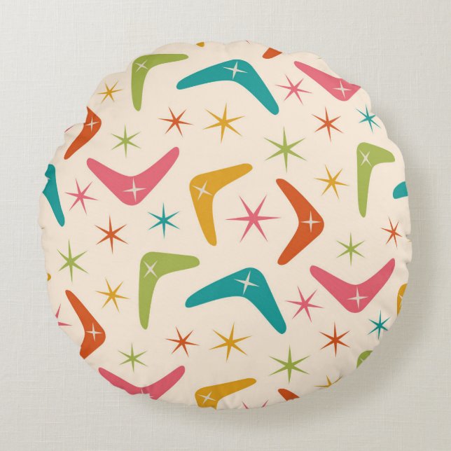 Mid Century Boomerang with Retro starbursts  Round Pillow (Front)