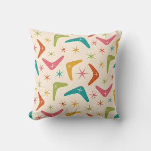 Mid Century Boomerang with Retro starbursts  Throw Pillow