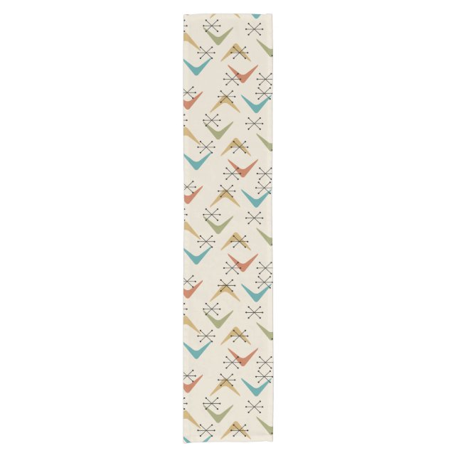 Mid Century Boomerangs Starbursts Multicolored Short Table Runner (Front)