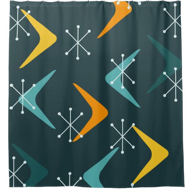 Mid Century Boomerangs Starbursts Teal (Front)