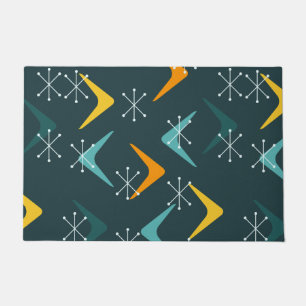 Mid Century Boomerangs Starbursts Teal Doormat