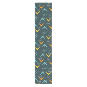 Mid Century Boomerangs Starbursts Teal Short Table Runner