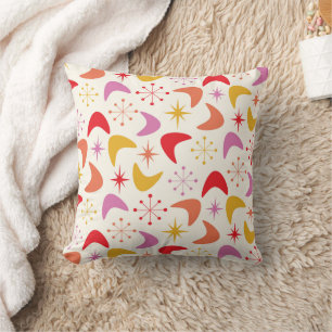 Mid Century Boomerangs with Colourful  Starbursts  Throw Pillow