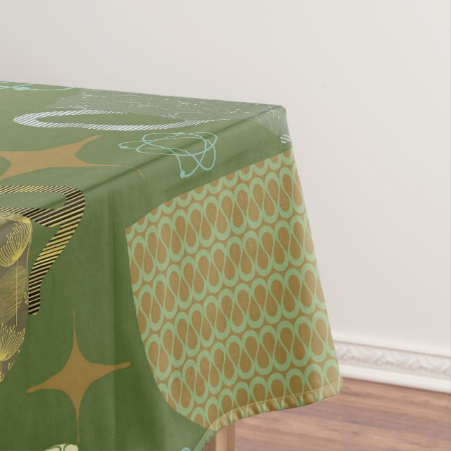 Mid Century Bright Green Teacup Pattern Tablecloth (In Situ)