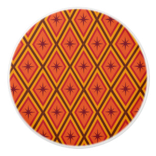 Mid Century Brown Stars on retro diamonds  Ceramic Knob