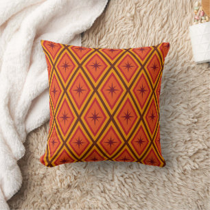 Mid Century Brown Stars on retro diamonds Throw Pillow