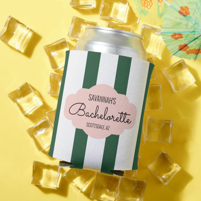 Mid Century Cabana Stripes Bachelorette/Bridesmaid Can Cooler (In Situ Summer)