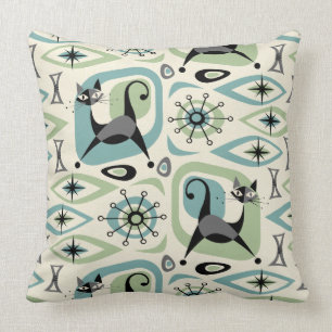 Mid Century Cat Abstract Throw Pillow