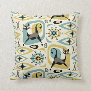 Mid Century Cat Abstract Throw Pillow