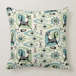 Mid Century Cat Abstract Throw Pillow