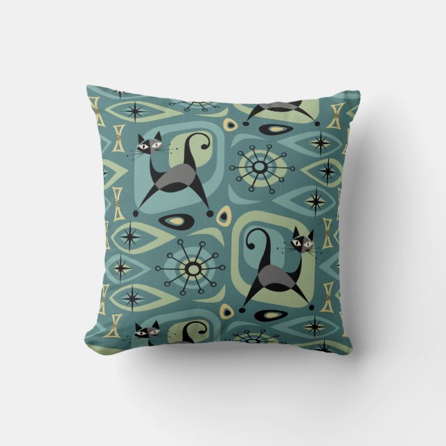 Mid Century Cat Abstract Throw Pillow (Front)