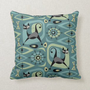 Mid Century Cat Abstract Throw Pillow