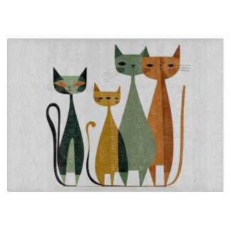 Mid-Century Cat Cutting Board, Glass Cutting Board