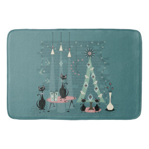 Mid Century Cat Family Holiday Bath Mat