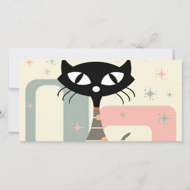 Mid Century Cat Mid-Century Modern Holiday Card (Front)
