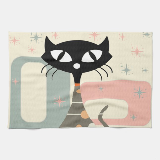 Mid Century Cat Mid-Century Modern Kitchen Towel (Horizontal)