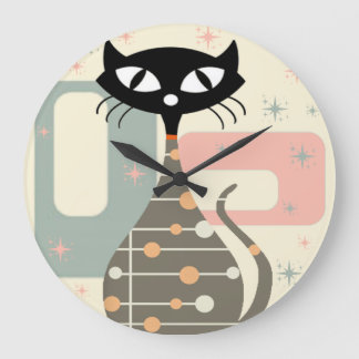 Mid Century Cat Mid-Century Modern Large Clock