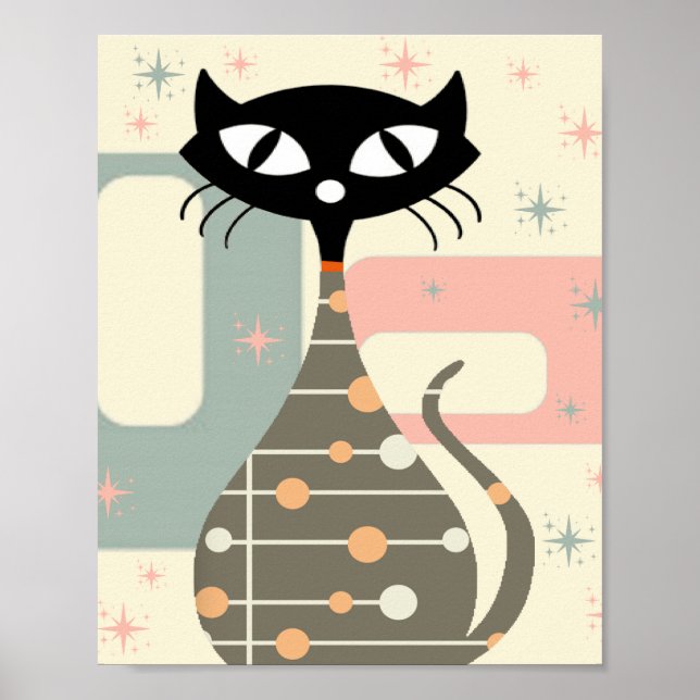Mid Century Cat Mid-Century Modern Poster (Front)