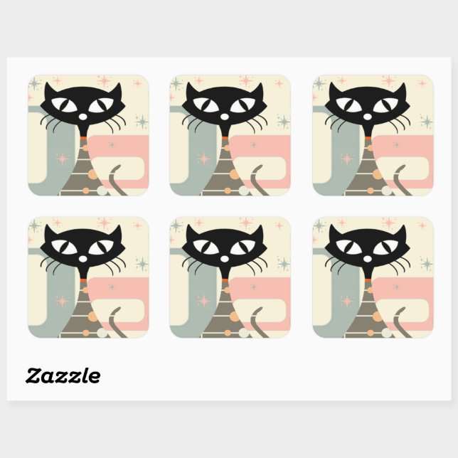 Mid Century Cat Mid-Century Modern Square Sticker (Sheet)