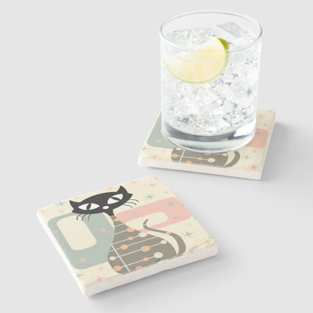 Mid Century Cat Mid-Century Modern Stone Coaster (Side)