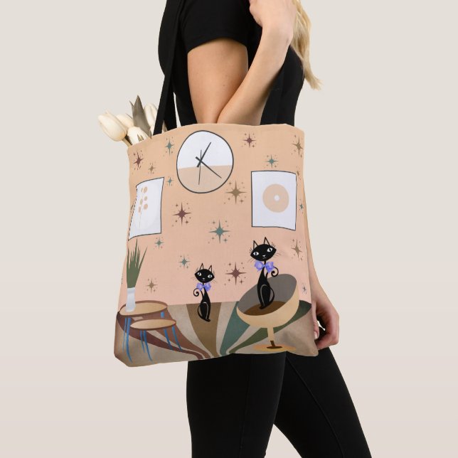 Mid Century Cat Mid-Century Modern Tote Bag (Close Up)