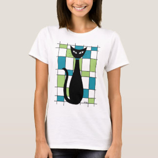 Mid Century Cat with Green and Teal Rectangles T-Shirt