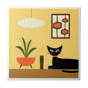 Mid Century Cat with Mod Pods on Yellow Tile