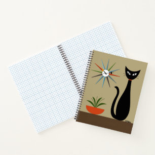 Mid Century Cat with Starburst Clock  Notebook