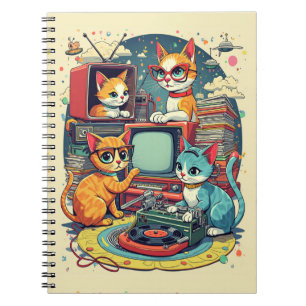 Mid Century Cats with Retro Records & TV Notebook