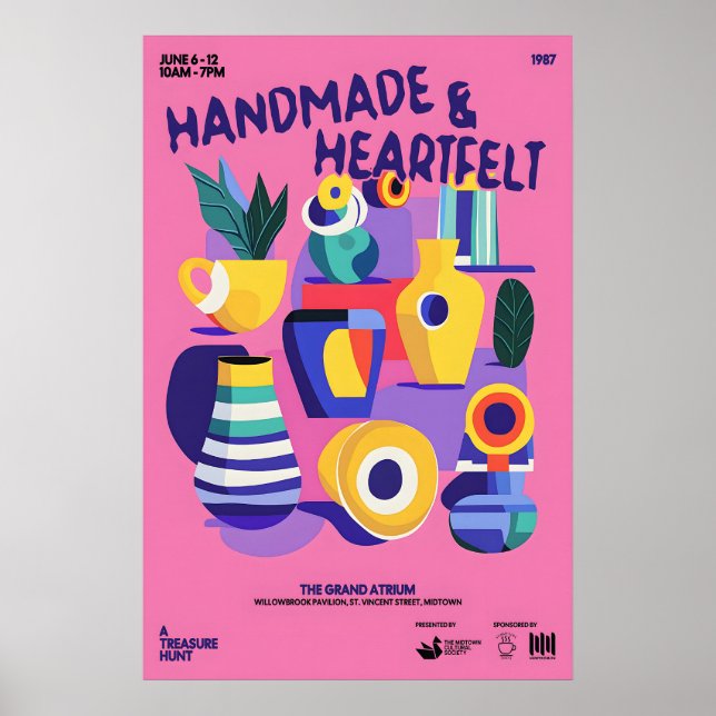 Mid-Century Ceramics Print Pink Abstract Vase Art (Front)